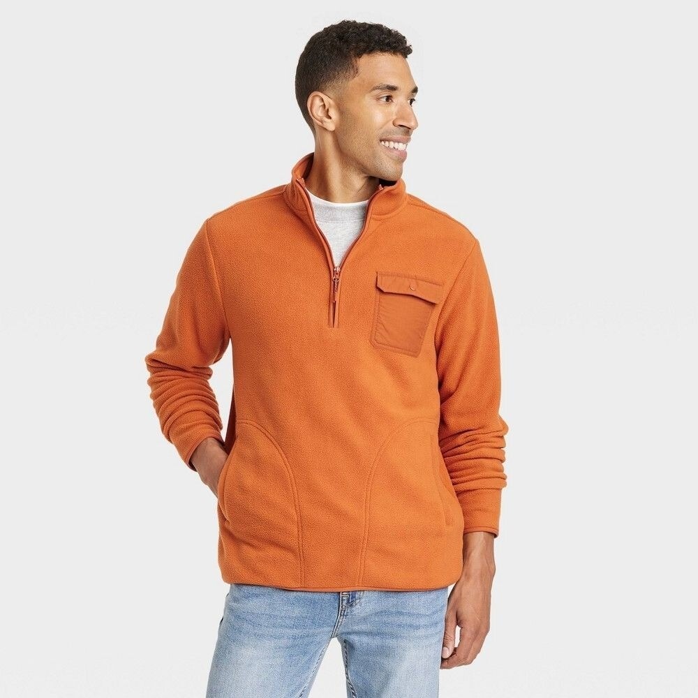 Mens QuarterZip Fleece Sweatshirt  Goodfellow  Co Rust M
